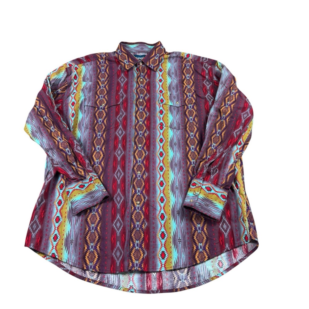 Wrangler Western Cowboy Multicolor Native AOP Mens L/S Pearl Snap XL
